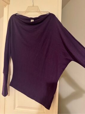 Deep Purple Long Sleeve Asymmetrical Boatneck Top